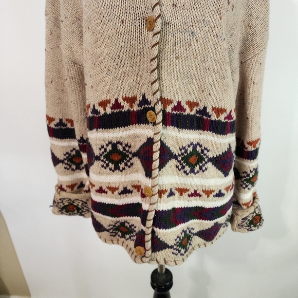 Vintage Christopher & Banks Whipstitch Cardigan L Ramie Cotton Wool - Picture 6 of 9